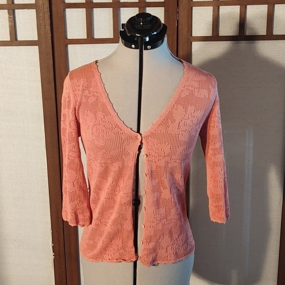 MNG by Mango Floral Knit Pink Cardigan Sz S